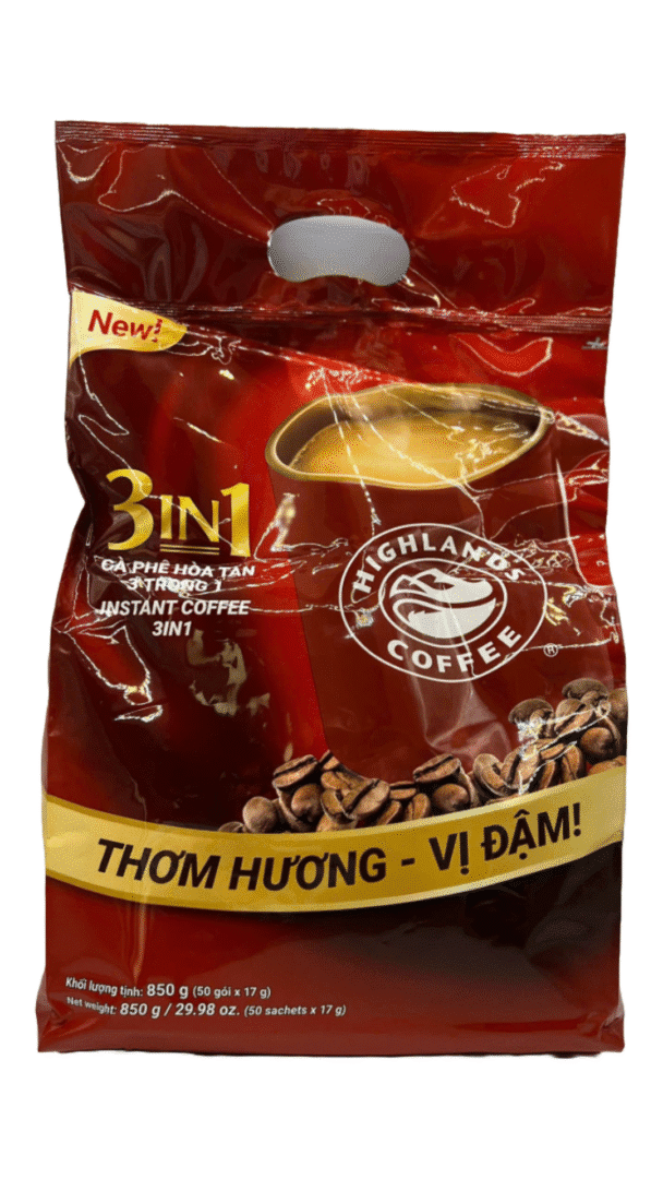 Red 3-in-1 instant coffee packaging bag.