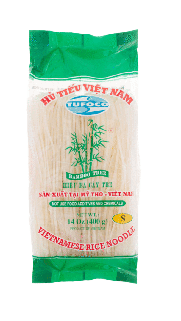 Vietnamese rice noodle package with green accents.