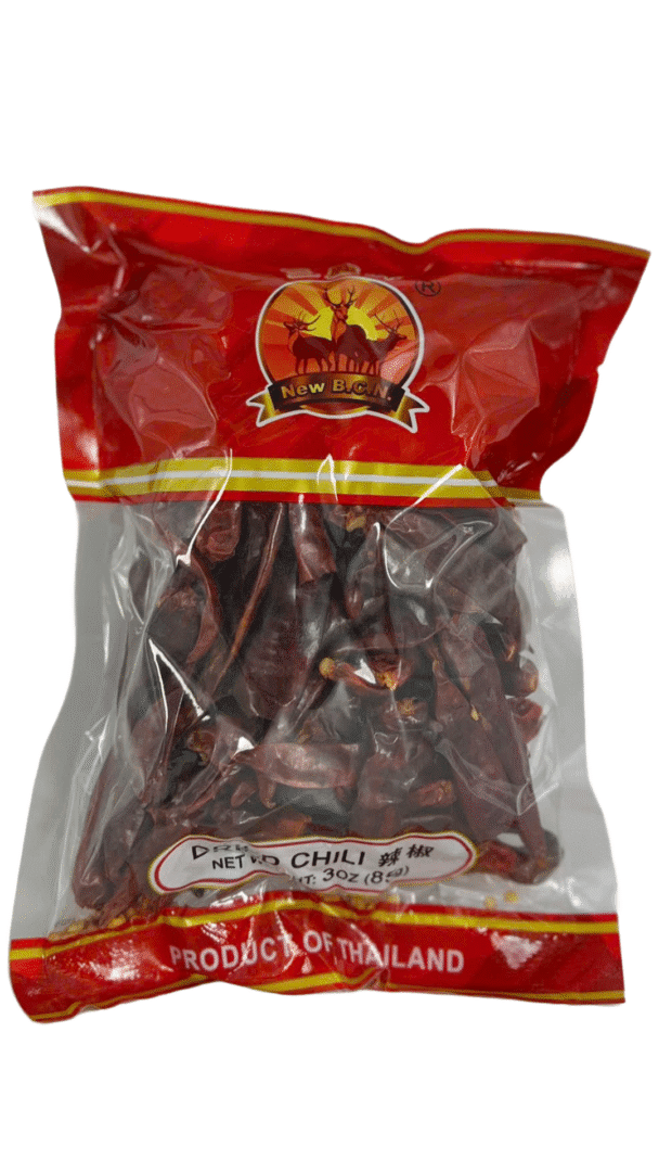 Packaged dried chili product from Thailand.