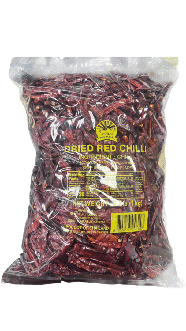 Bag of dried red chili peppers.