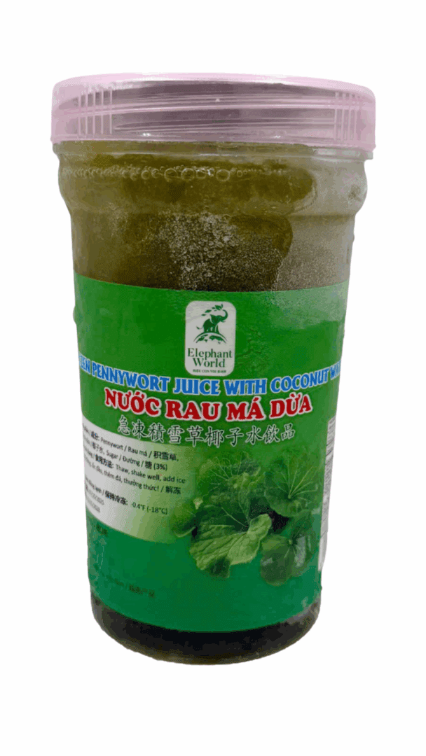 Gotu kola juice with coconut, plastic bottle.