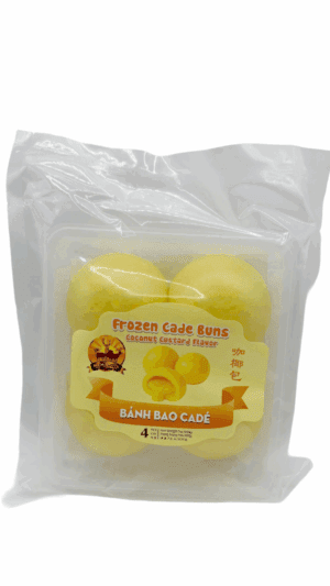 Pack of frozen yellow buns, labeled Bánh Bao Cadé.
