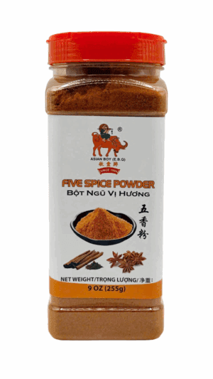 Five spice powder in a plastic container.