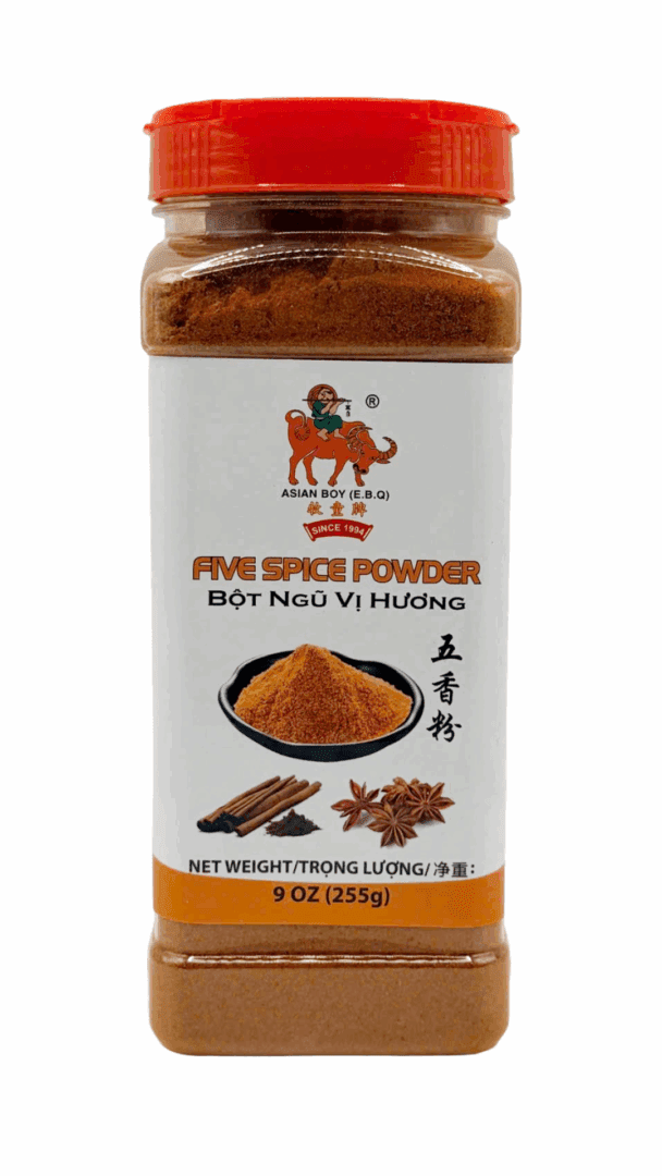Five spice powder in a plastic container.