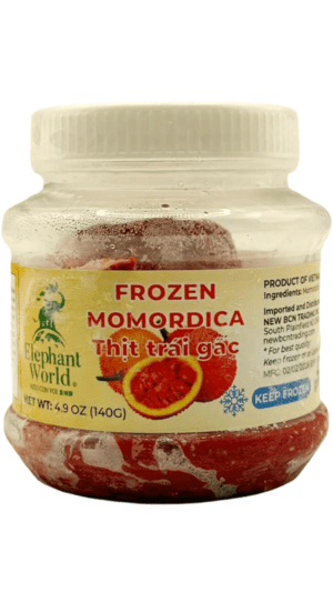 Jar of frozen red momordica pulp