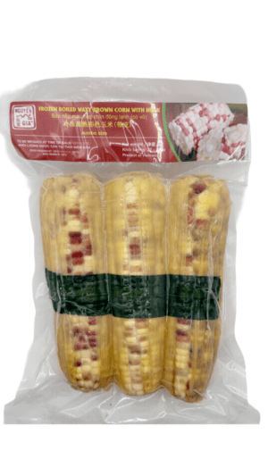 Packaged three ears of multicolored corn
