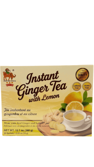 Instant ginger tea with lemon flavor packaging.