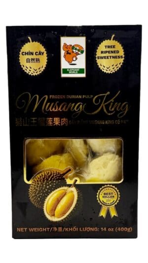 Frozen Musang King durian pulp packaging design.