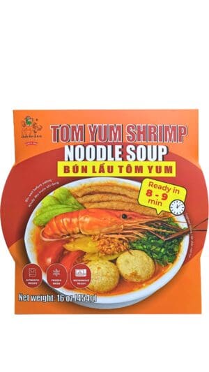 Tom Yum shrimp noodle soup packaging design.