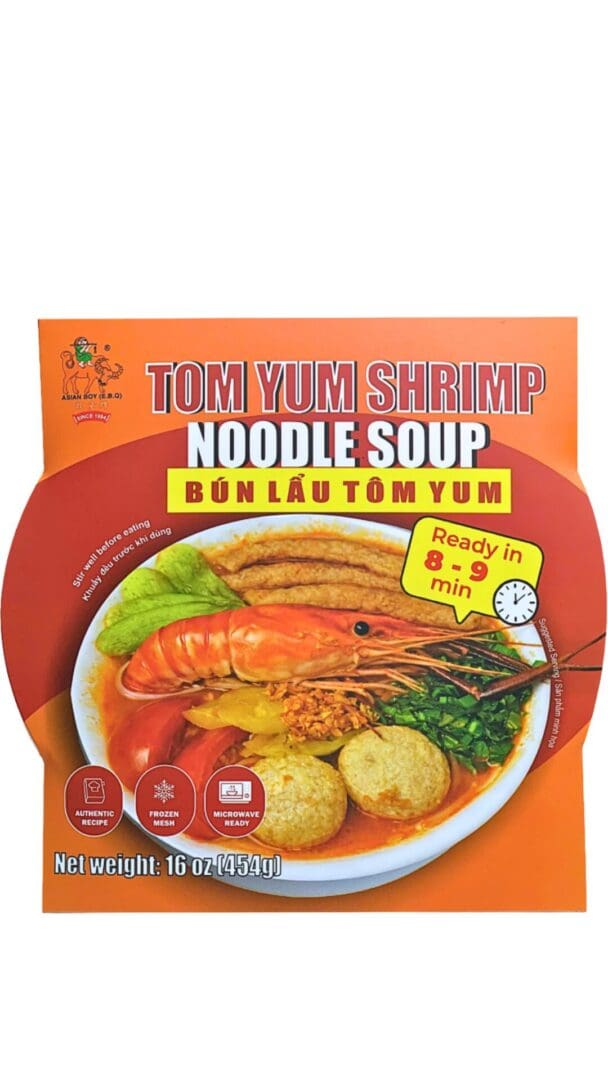 Tom Yum shrimp noodle soup packaging design.