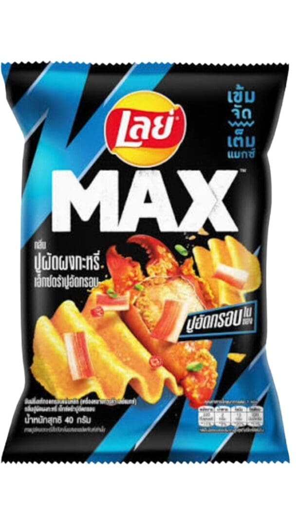 Crispy snack packaging with seafood flavor.