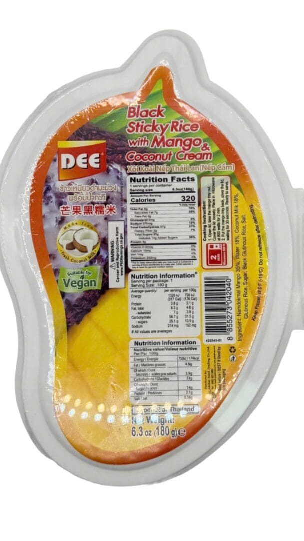 Black sticky rice with mango and coconut cream.